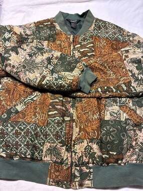 Options Melrose Vintage 100% Silk Patchwork Floral Bomber Jacket Size S